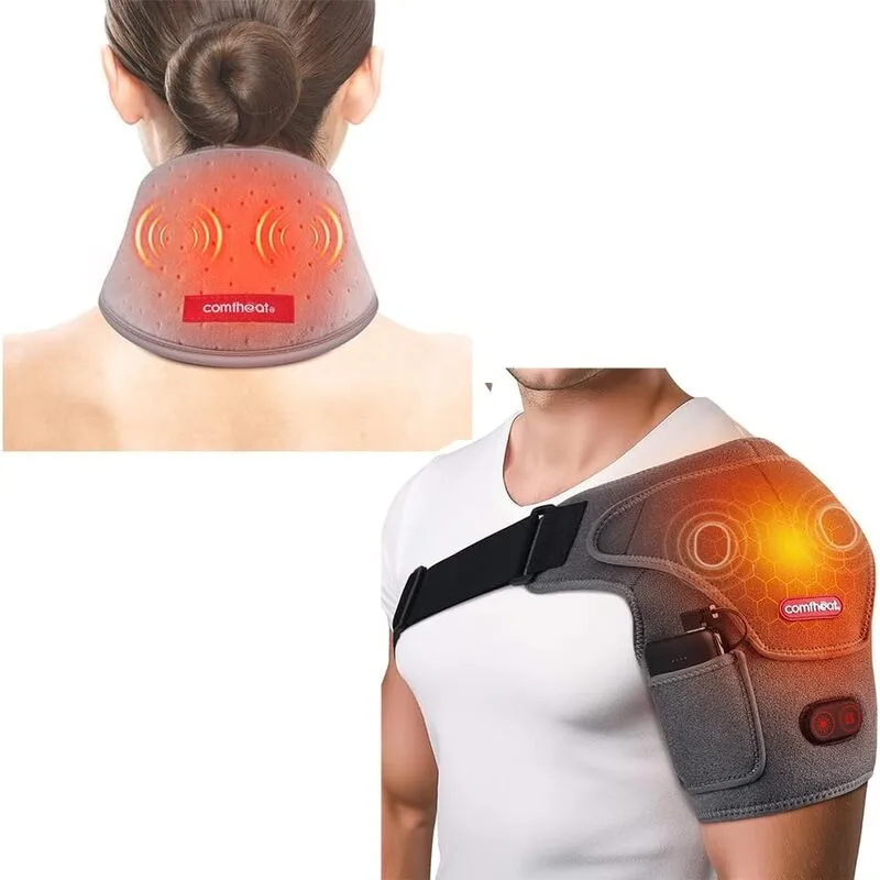 Comfheat USB shoulder heating pad and comfheat neck heating pad on white background